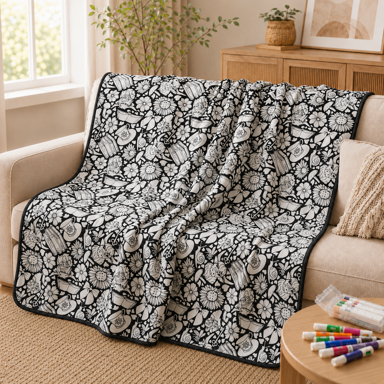 DIY Coloring Blanket with 24 Colored Markers