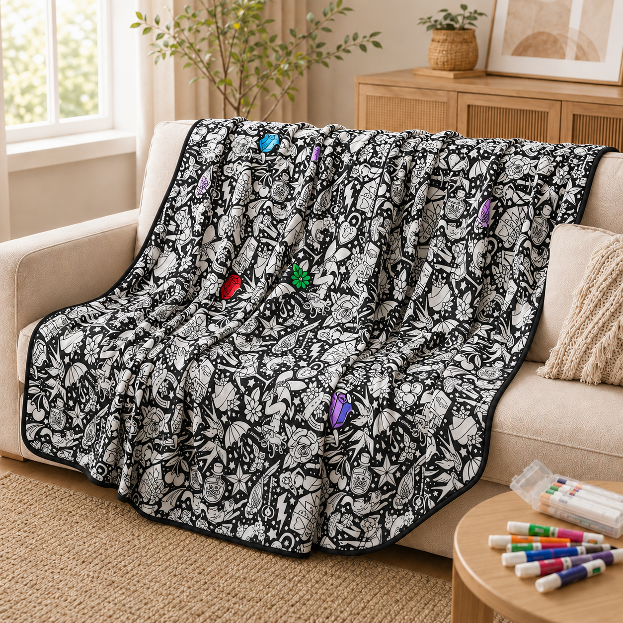 DIY Coloring Blanket with 24 Colored Markers